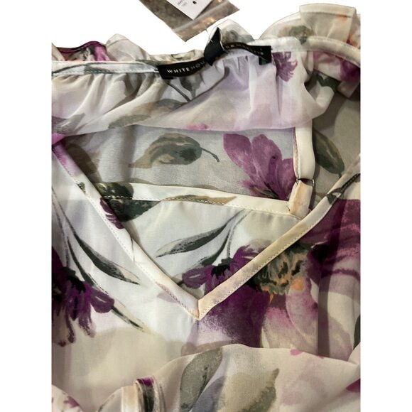 White House Black Market Womens 6 Floral Blouse Ecru Violet Ruffle + Tank NWT - Picture 16 of 16